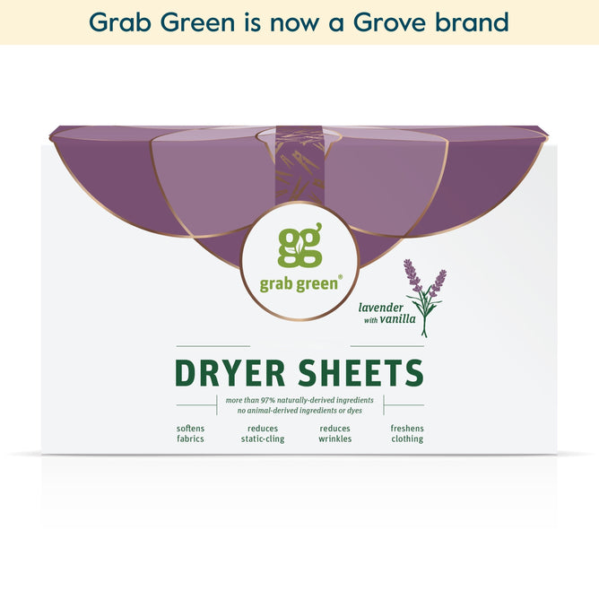 A box of grab green Classic Dryer Sheets - Lavender with Vanilla (Coming Soon!), featuring static-cling control, fabric softening, wrinkle reduction, and a clean, gentle finish.