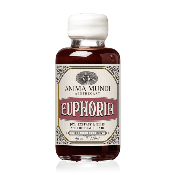 Anima Mundi’s EUPHORIA Elixir Aphrodisiac is an herbal supplement blended to promote joy, ecstasy, and bliss for the mind while supporting reproductive organs. Comes in a 4 fl oz (118 ml) glass bottle.