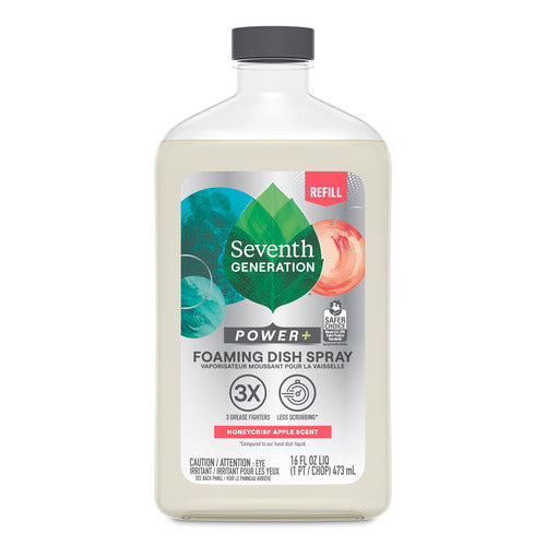Seventh Generation Foaming Dish Spray Refill in Honeycrisp Apple scent (16 fl oz) delivers 3X Grease Fighters power for a cleaner clean with less scrubbing.