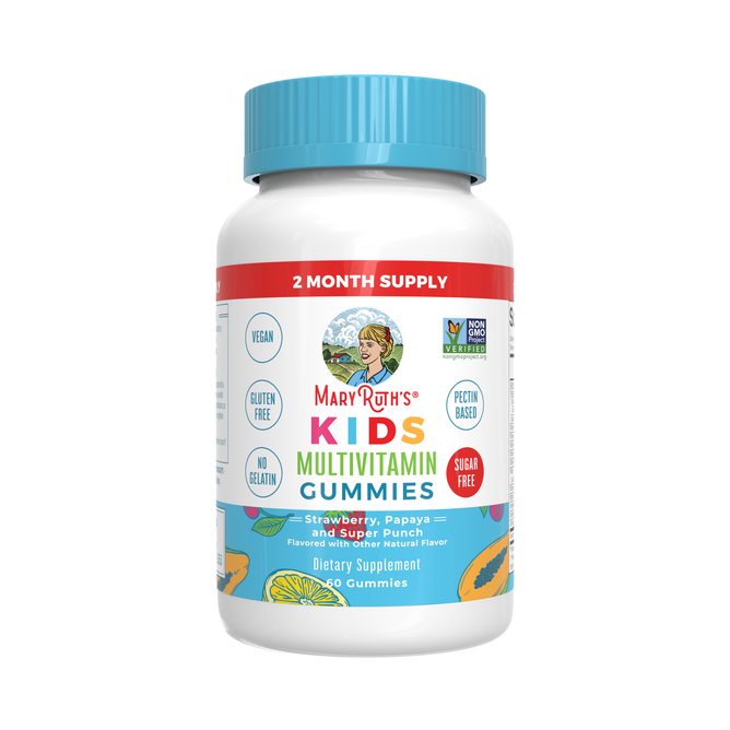MaryRuths Kids Multivitamin Gummies deliver essential vitamins and nutrients in strawberry, papaya, and super punch flavors. These sugar-free, vegan, gluten-free, pectin-based gummies come in a 2-month supply for daily health support.