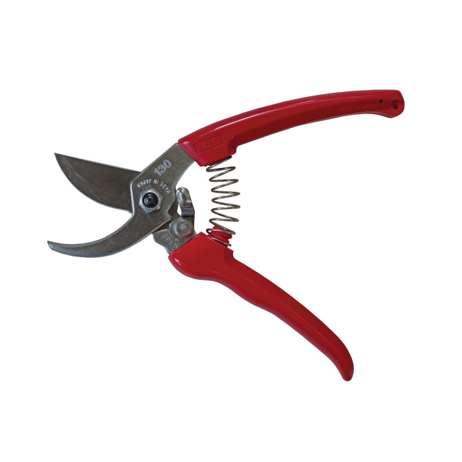 Womanswork Deluxe Pruning Shears, featuring a vibrant red handle, sharp high carbon stainless steel blade, and smooth spring mechanism, are expertly crafted and showcased on a white background.