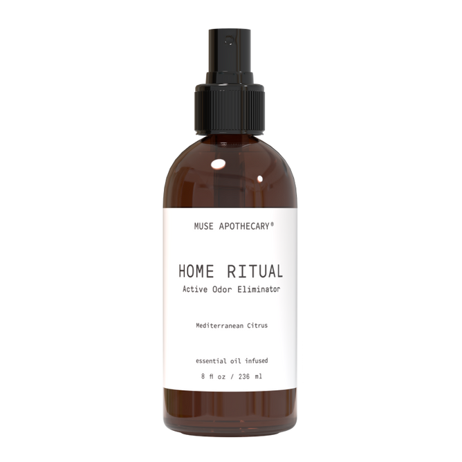 The Active Odor Eliminator by Muse Apothecary features Muse Clear technology with a Mediterranean Citrus scent, tackles household odors with essential oil infusion, and is available in an 8 fl oz (236 ml) spray bottle.