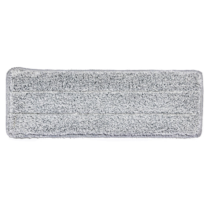 The Microfiber Mop Pad Attachment Refill by Grove Co. is a rectangular gray microfiber pad with a textured surface, perfect for cleaning floors; it easily attaches to the collapsible universal handle for efficient use.