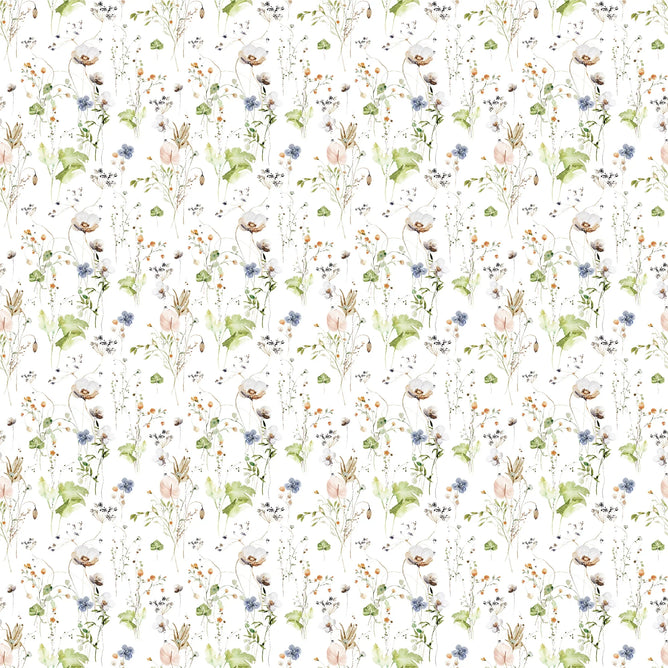 The Waterleaf Paper Companys Dissolvable Gift Wrap showcases a seamless floral pattern of green leaves, various flowers, and delicate branches on a white background. The consistently repeating design offers a harmonious and natural aesthetic while supporting eco-friendly manufacturing practices.