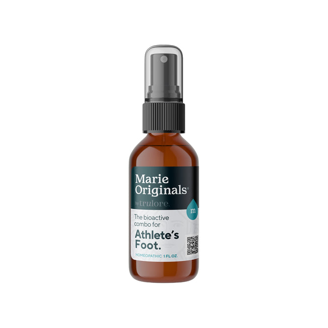 The Marie Originals Athletes Foot Relief Spray comes in a brown 1 fl oz bottle with a gray spray cap. Its a bioactive combo, antifungal treatment enhanced with essential oils for a homeopathic remedy.