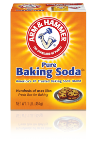 Arm & Hammer Pure Baking Soda, Americas #1 trusted brand, comes in a 1 lb (454g) box adorned with the brand logo and a cookie image, ideal for versatile household uses like freshening and baking.