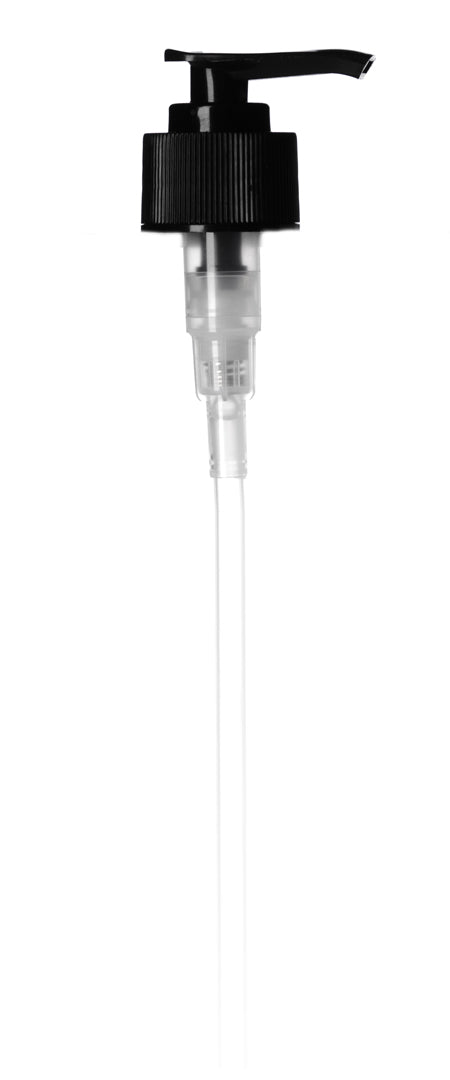 The black plastic Dispenser Pump by Alpine Provisions, featuring a long transparent straw, serves as a reusable pump ideal for reducing plastic waste, shown on a white background.