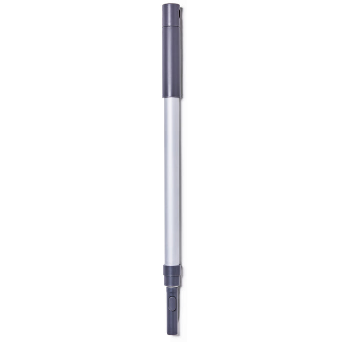 The Grove Co. Collapsible Universal Handle features a long, cylindrical metallic rod with a dark grey collapsible handle and connector. Pictured on a white background, this eco-friendly tool is made from recycled materials, offering durability and sustainability.