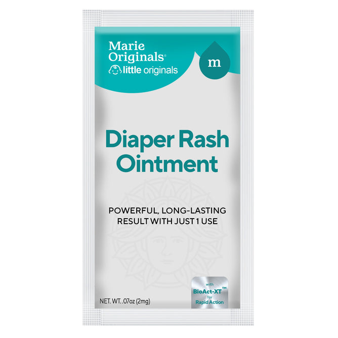 Marie Originals Diaper Rash Ointment - Sample is a potent baby rash treatment with BioAct-XT rapid action and Hydroil Shield technology, offering ultimate protection after one use in a 0.07 oz packet.