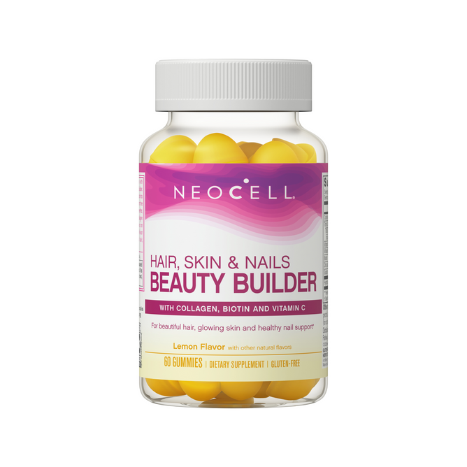 NeoCell Hair, Skin & Nails Beauty Builder Gummies contain 60 lemon-flavored, gluten-free gummies. Theyre a dietary supplement enriched with biotin and vitamin C for hair health.